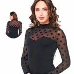 Bluză pe gât, cu dantelă cu mânecă lungă – Belinay 1049