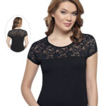 Bluză cu dantelă cu mânecă scurtă - Belinay 1083