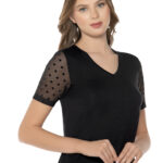 Bluză cu dantelă cu mânecă scurtă – Belinay 8003