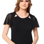 Bluză cu dantelă cu mânecă scurtă - Belinay 8065
