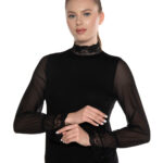 Bluză pe gât, cu dantelă cu mânecă lungă - Belinay 8510