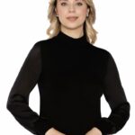 Bluză pe gât cu mâneci lungi din șifon - Belinay 8516