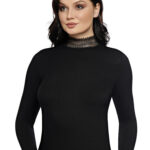 Bluză pe gât, cu dantelă cu mânecă lungă - Belinay 8521