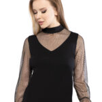 Bluză pe gât, cu dantelă cu mânecă lungă - Belinay 8541